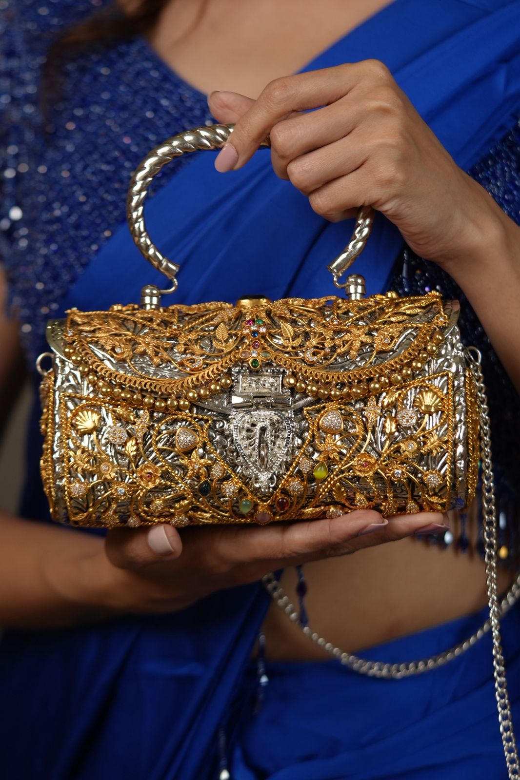 Shararat Handmade Silver Gold Designer clutch | Sling Bag