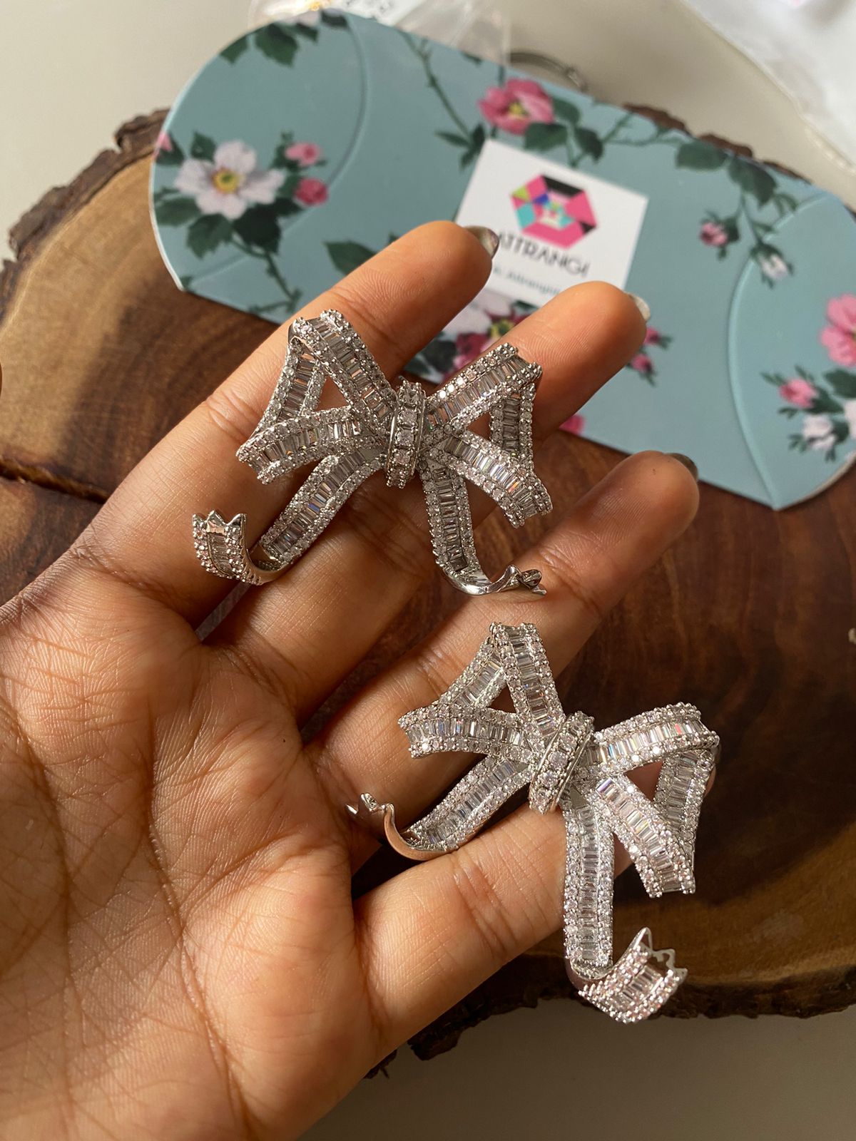 Oversized Bow Diamond Baguette Studs | Bezel Setting