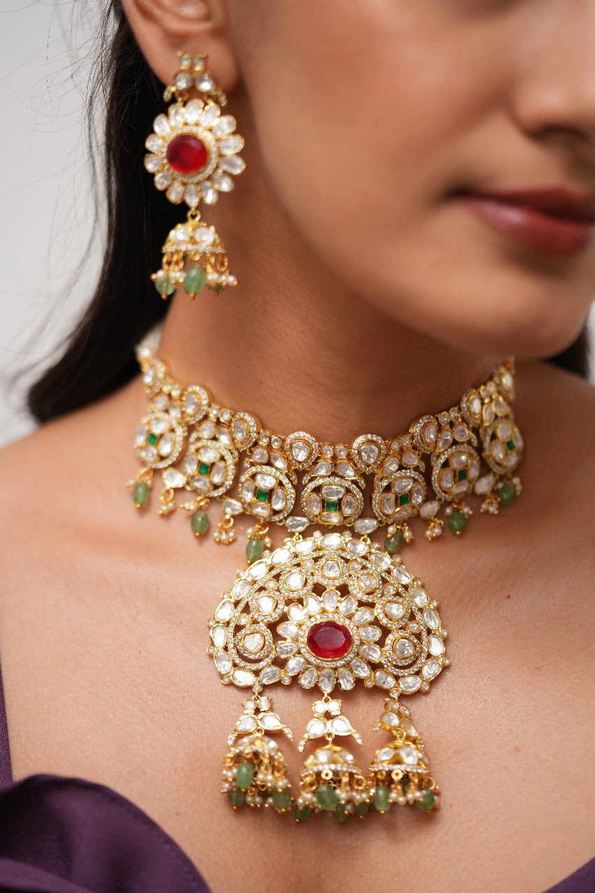 Shruti Moissanite Heavy Gold Choker Set