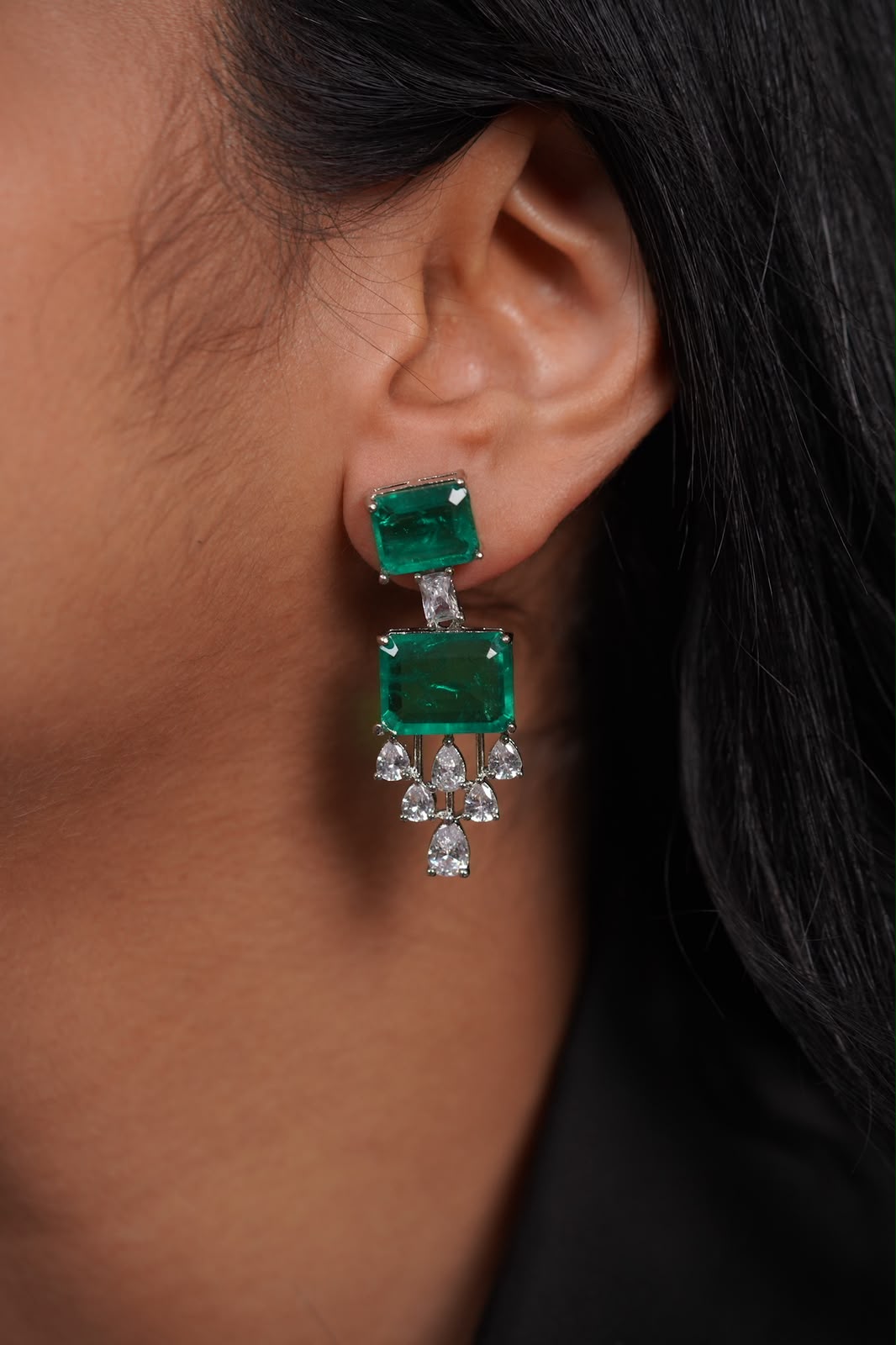 Adora Emerald Doublet Midsized Diamond Earring