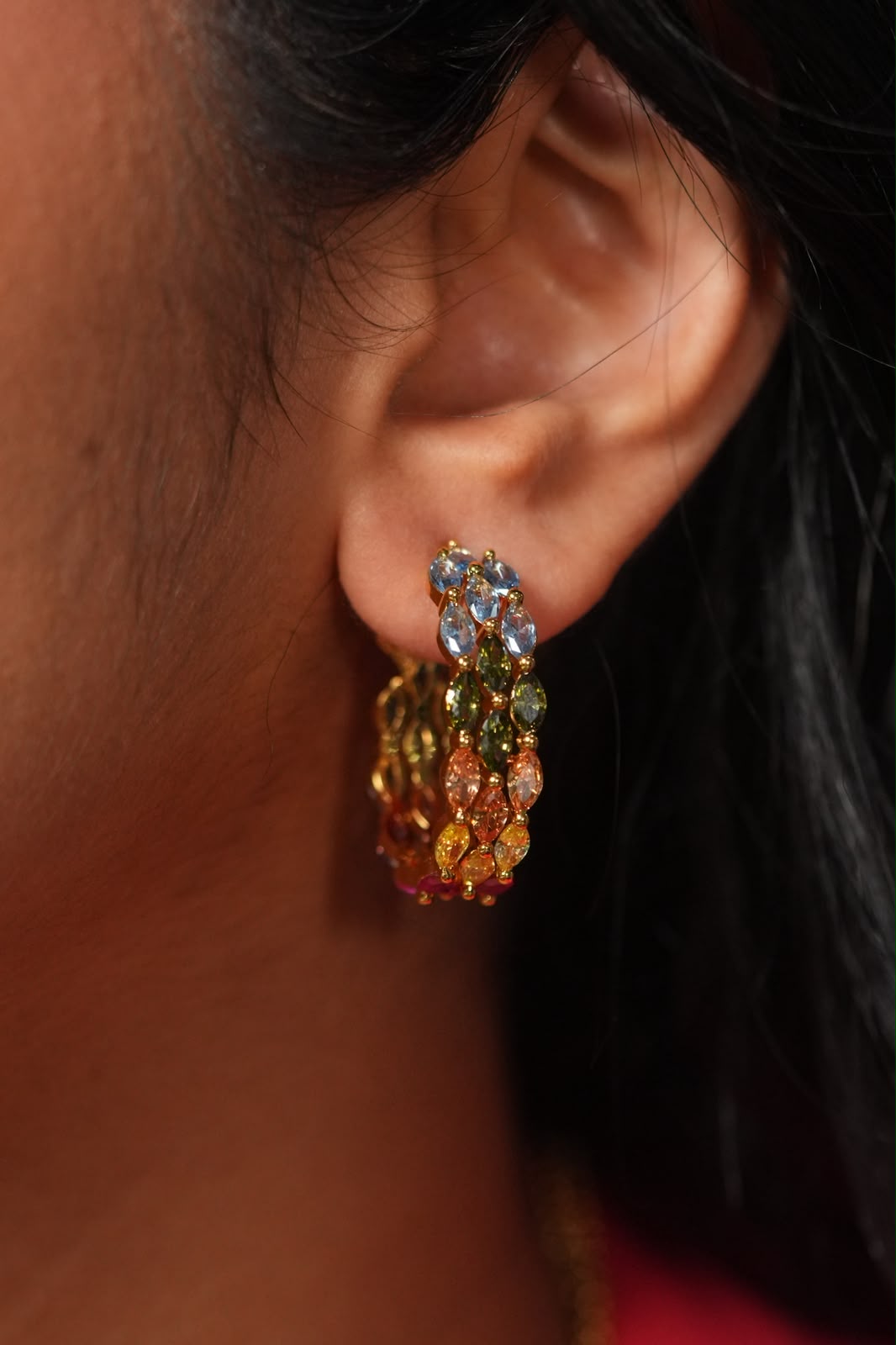 Rainbow Multi-Gemstone Diamond Bali Earrings