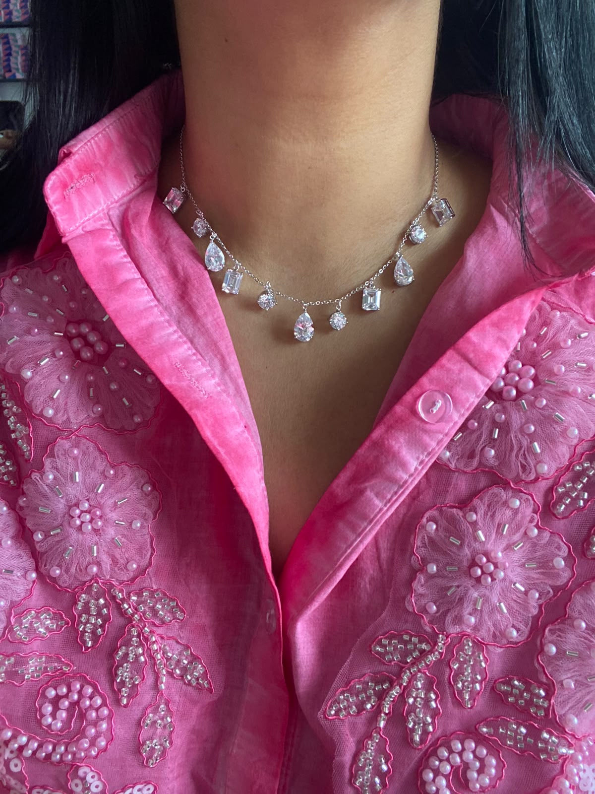 Eva Big Diamond Multi Solitaire Diamond Dangling Necklace