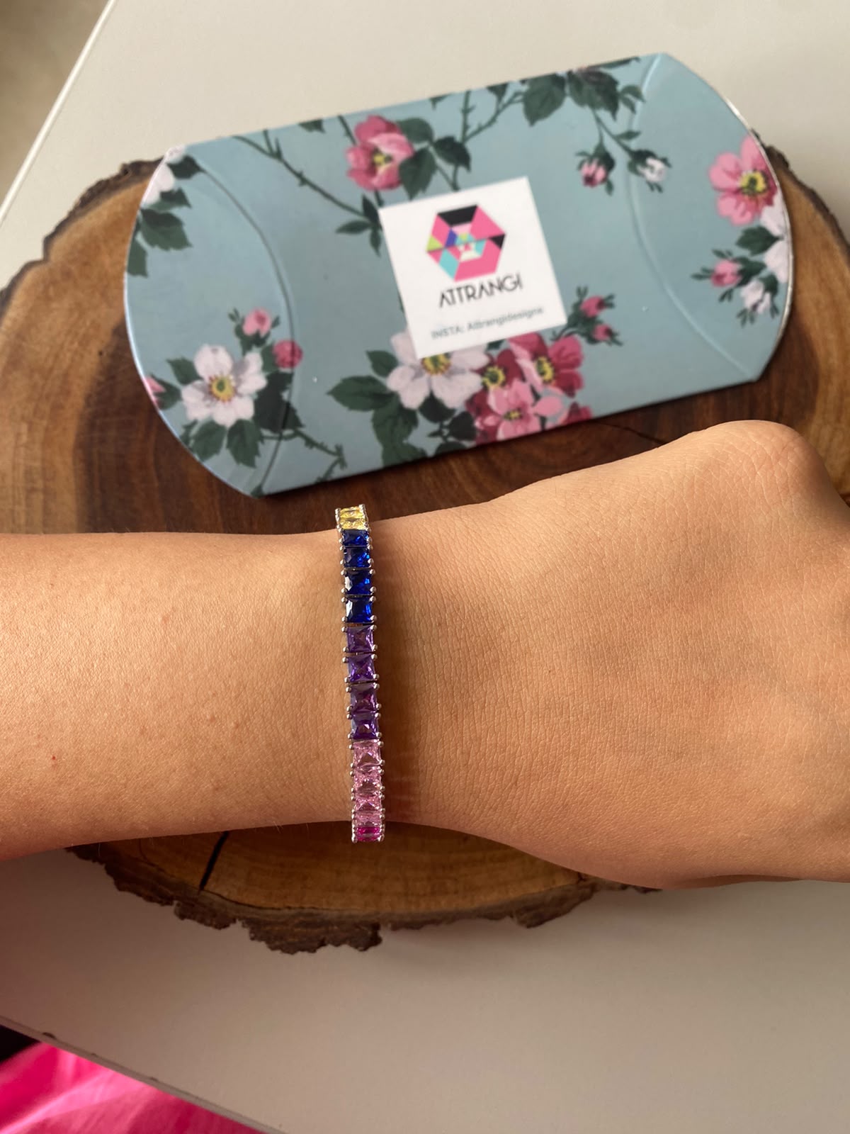 Rainbow Princess Cut Tennis Bracelet | Multicolour Multi-gemstone
