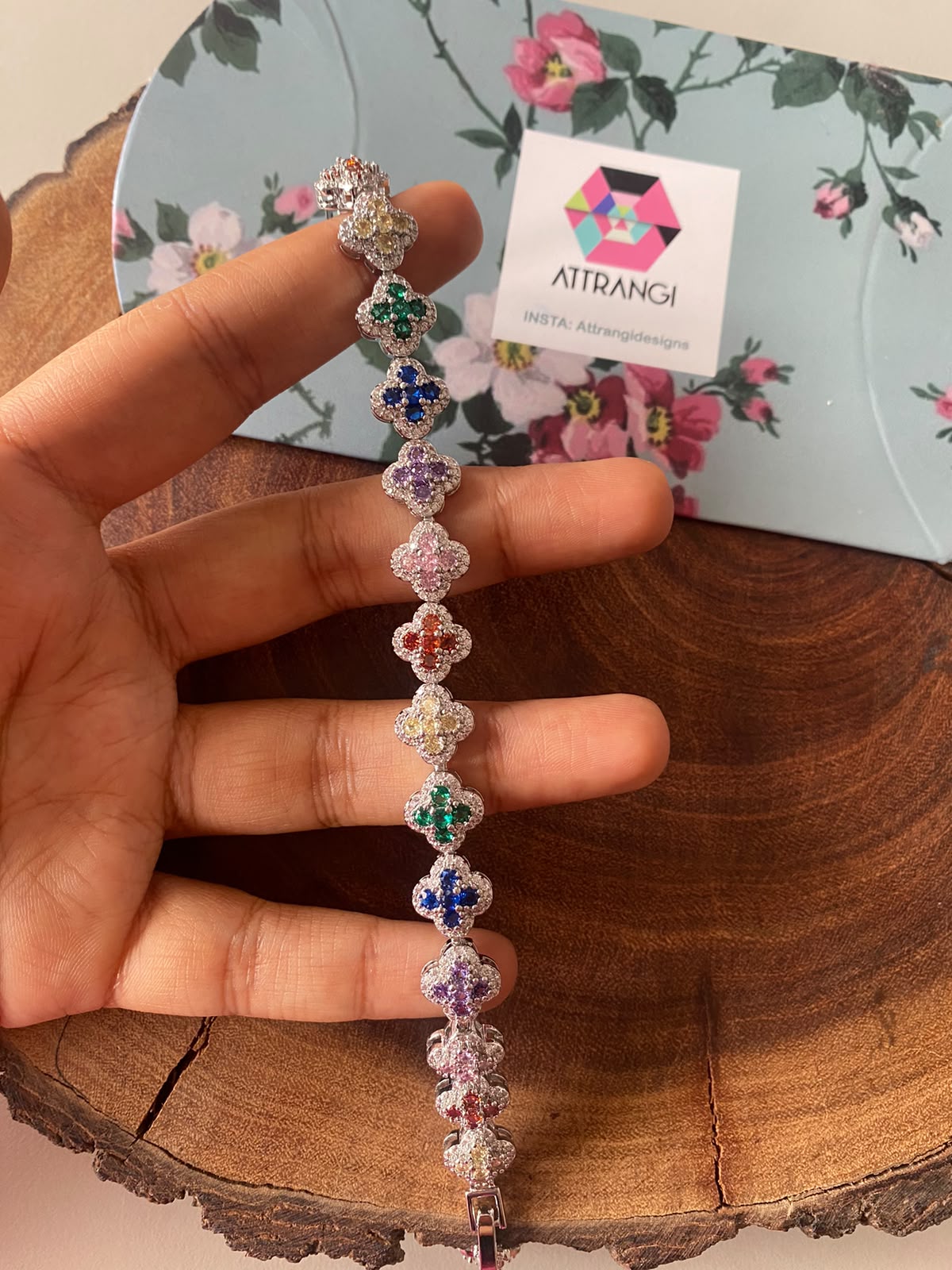 Clover Diamond Multigemstone Rainbow Coloured Tennis Bracelet