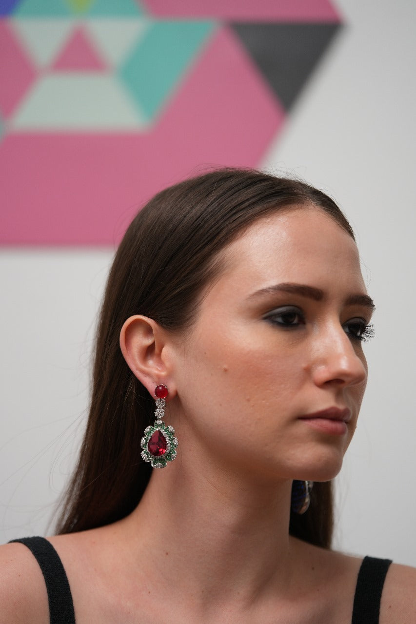 Rose With Thorns Diamond Mid Length Earrings