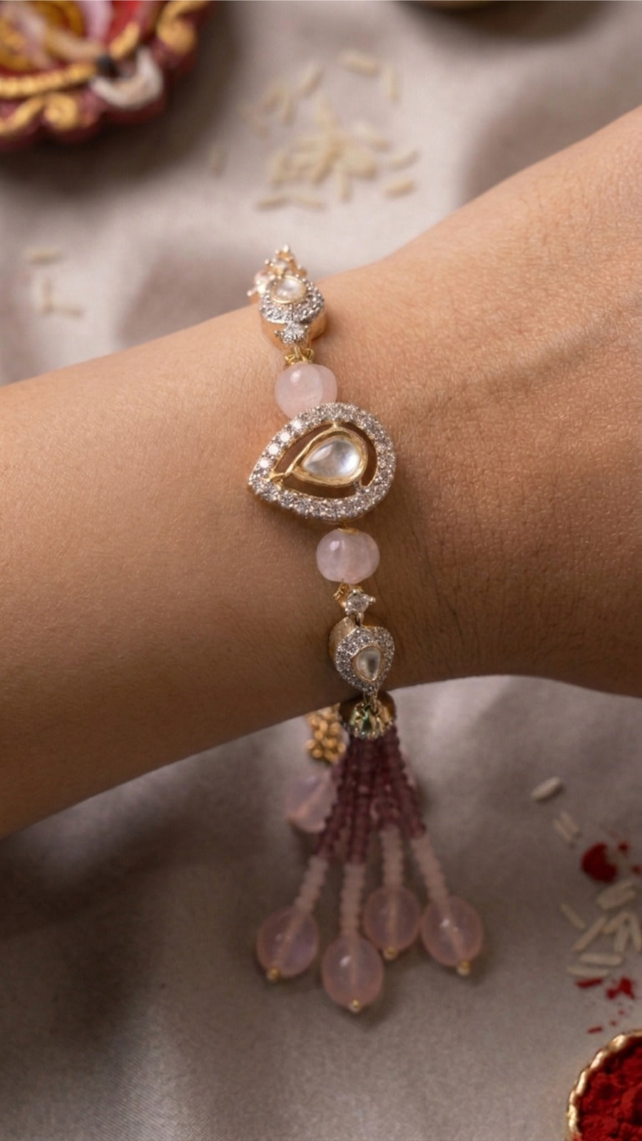 Anant Bandhan Uncut Diamond Polki Bracelet Rakhi| Bhabhi Rakhi