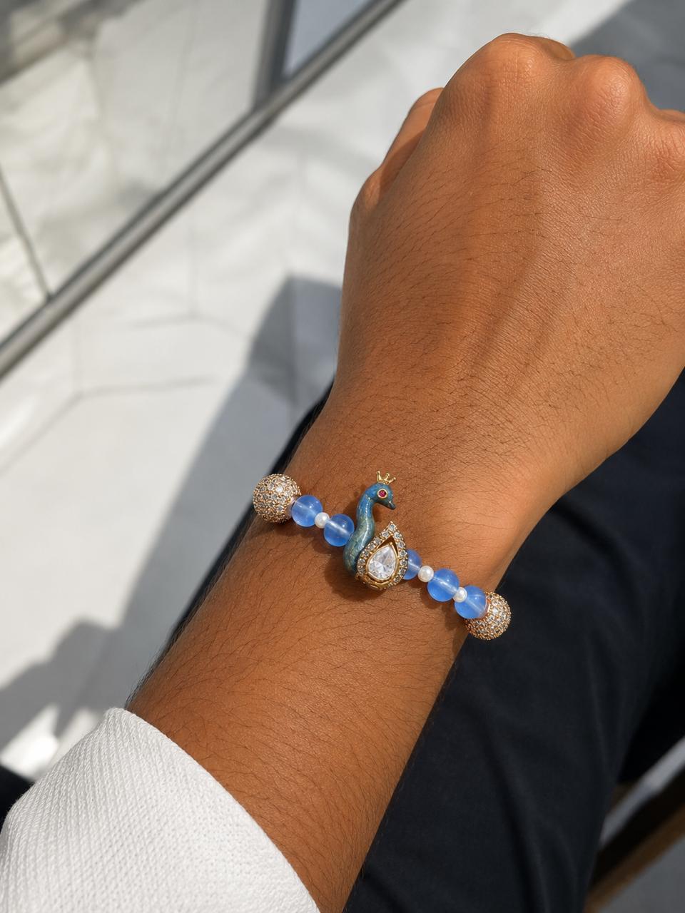 Atoot Bandhan Uncut Diamond Polki Peacock Rakhi Bracelet