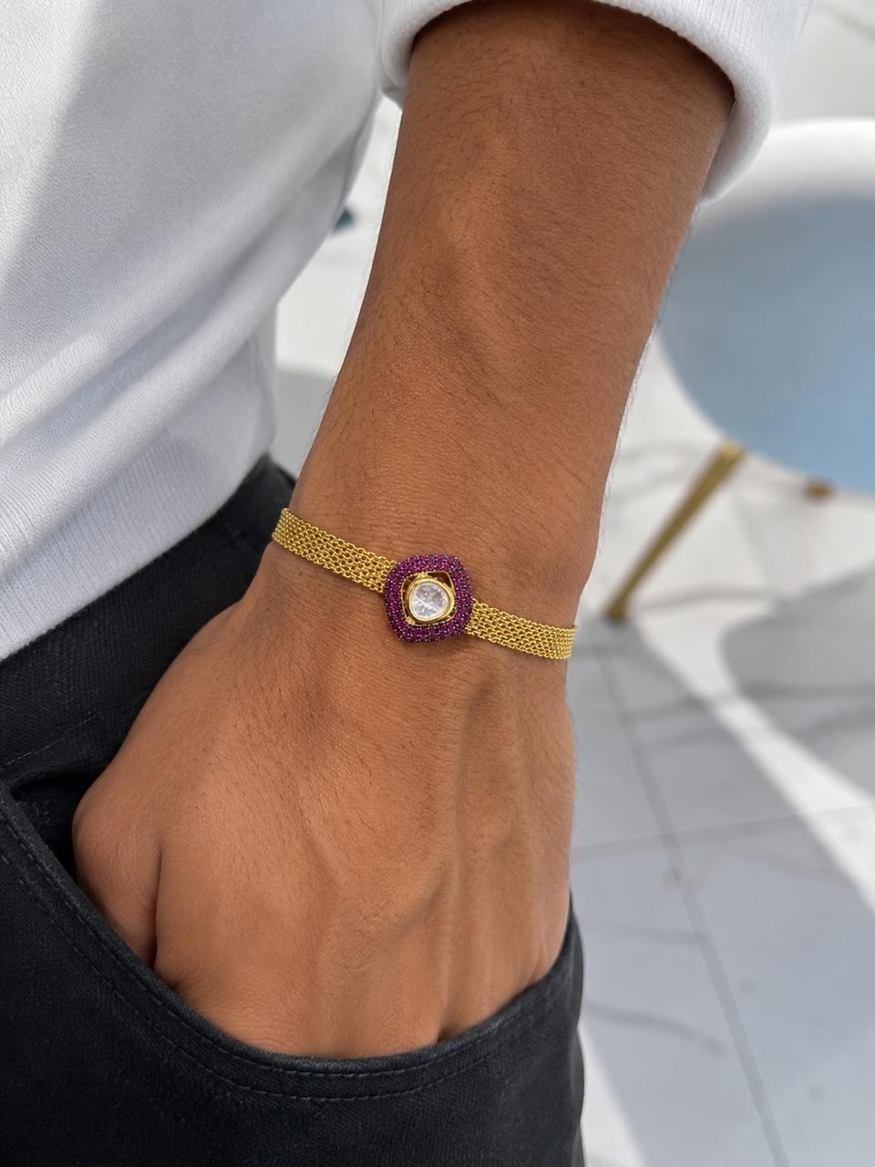 Raksha Ratna Uncut Diamond Polki Bracelet Rakhi