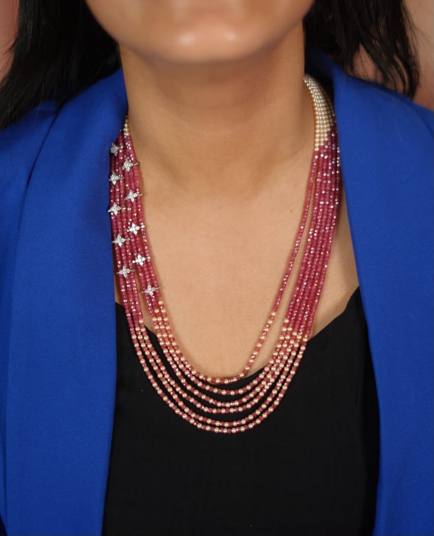 Laila Long Crystal Mala With Diamond Motifs | Nakshatra