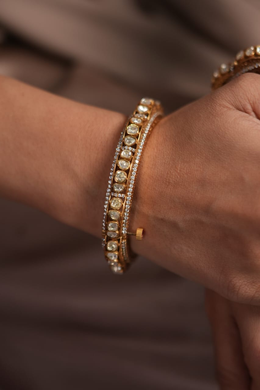 Farida Moissanite Thin Polki Gokhru Kada | Next To Real