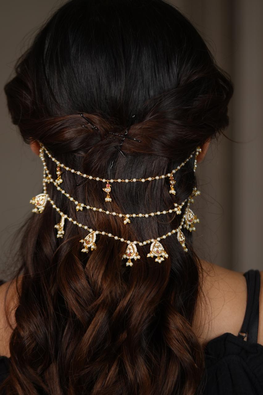 Chidiya Ear to Ear Polki Cuffs with Hair Chains
