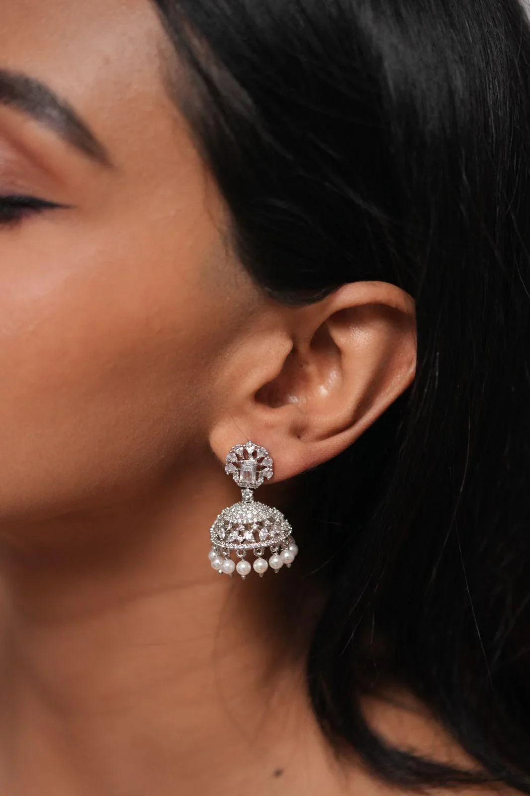 Mini Diamond Jhumkis with Pearls