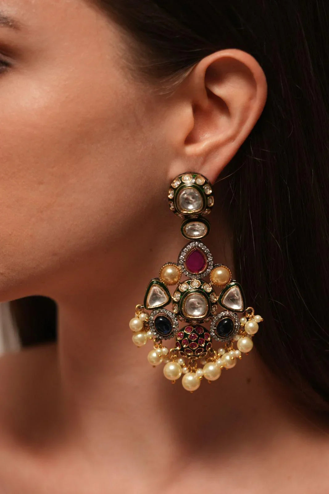 Vismaya Polki And Meenakari Long Indian Earrings