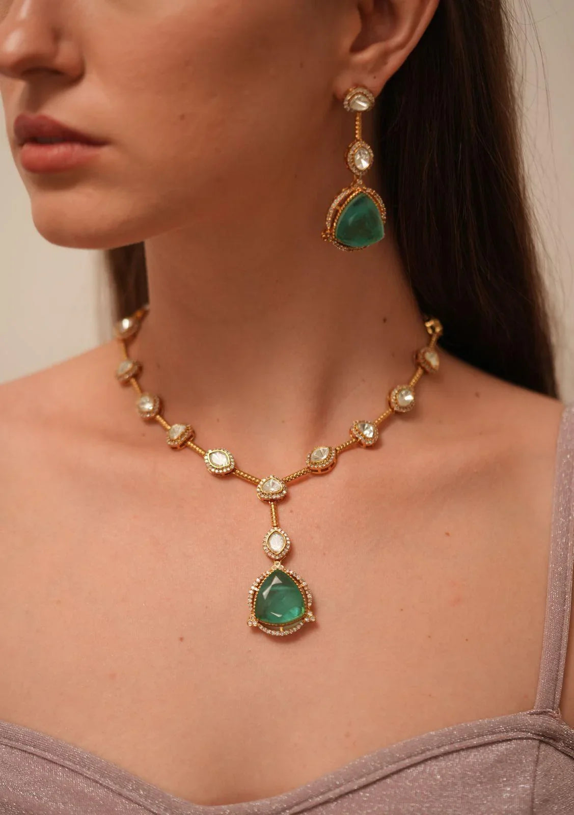 Samudra Fluorite And Polki Necklace Set
