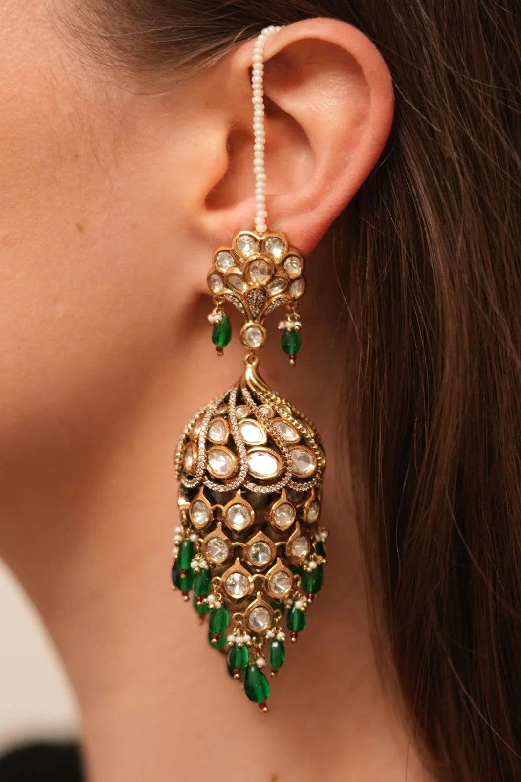 Dulhaniya Uncut Diamond Dramatic Jhumkas with Kannauti