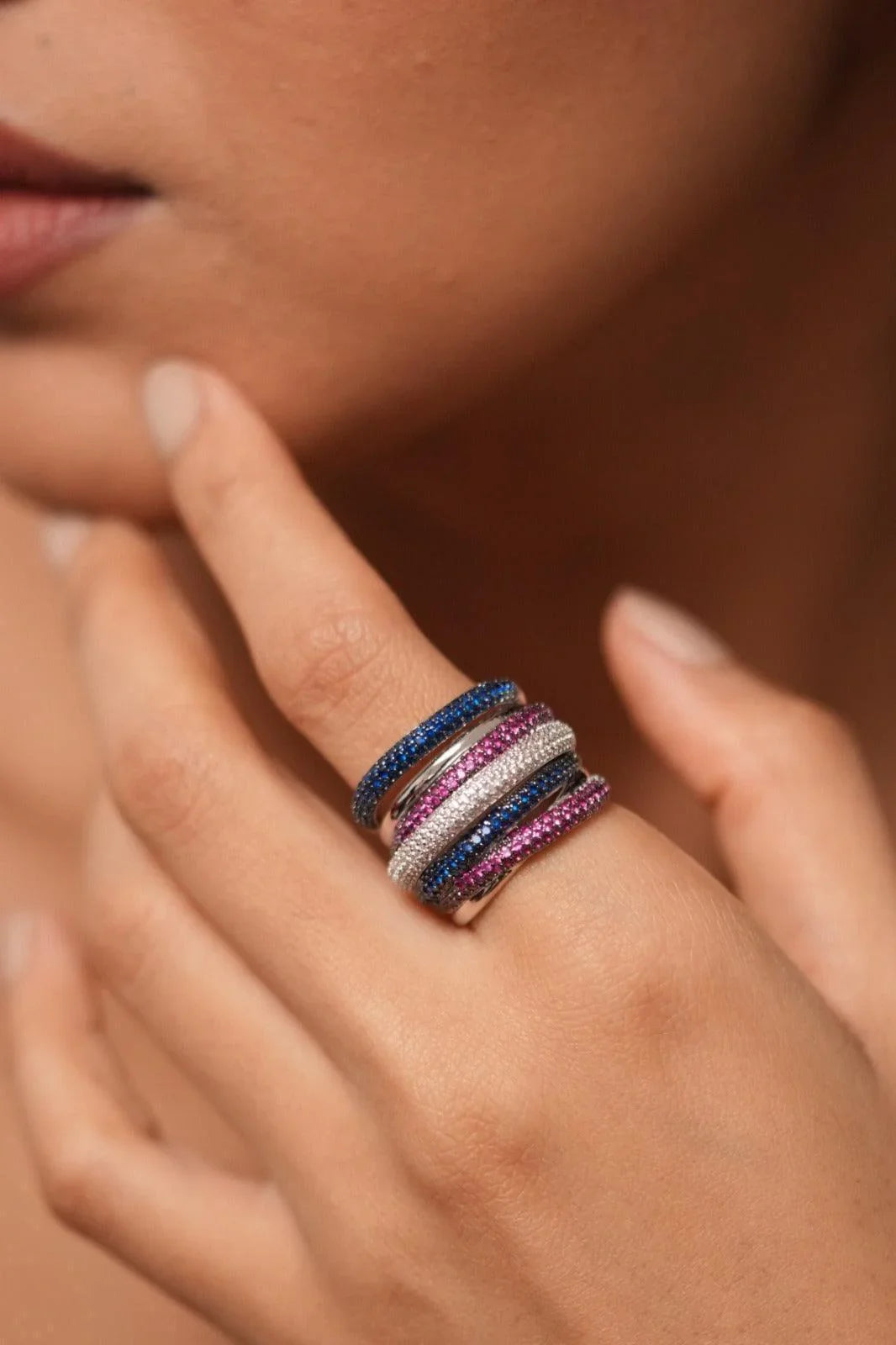 Overlay Sasa Multi Coloured Band Cocktail Diamond Ring