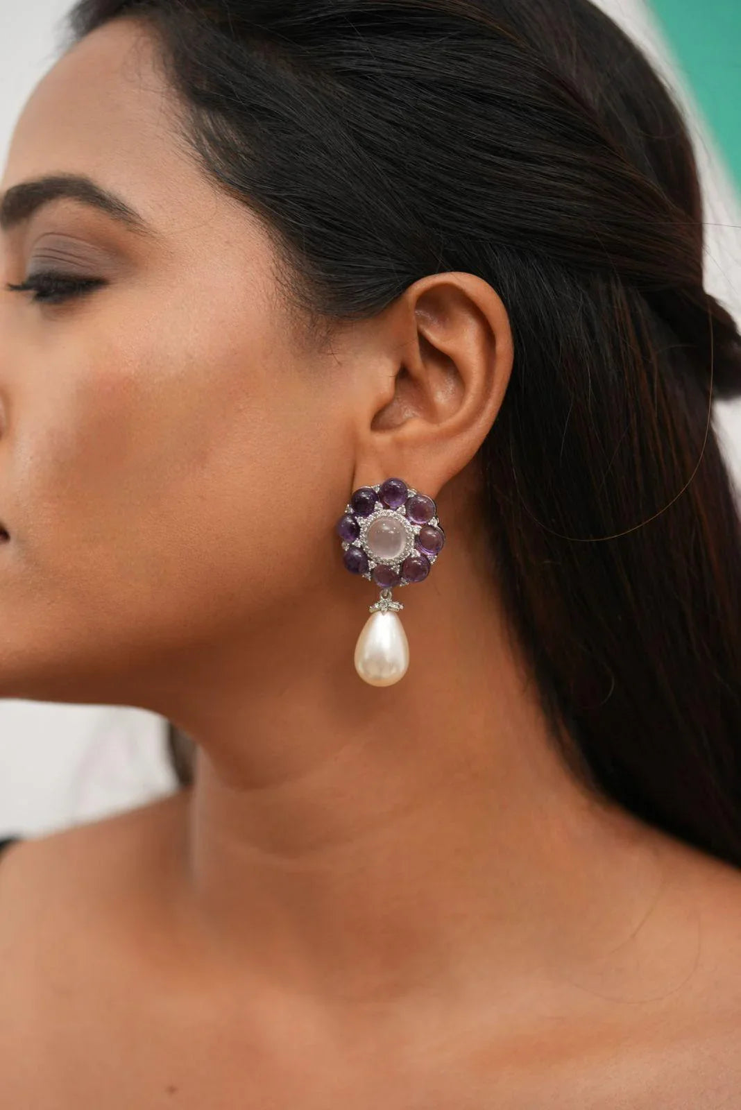 Oza GemStone Floral Earrings with Pearls | GemZ