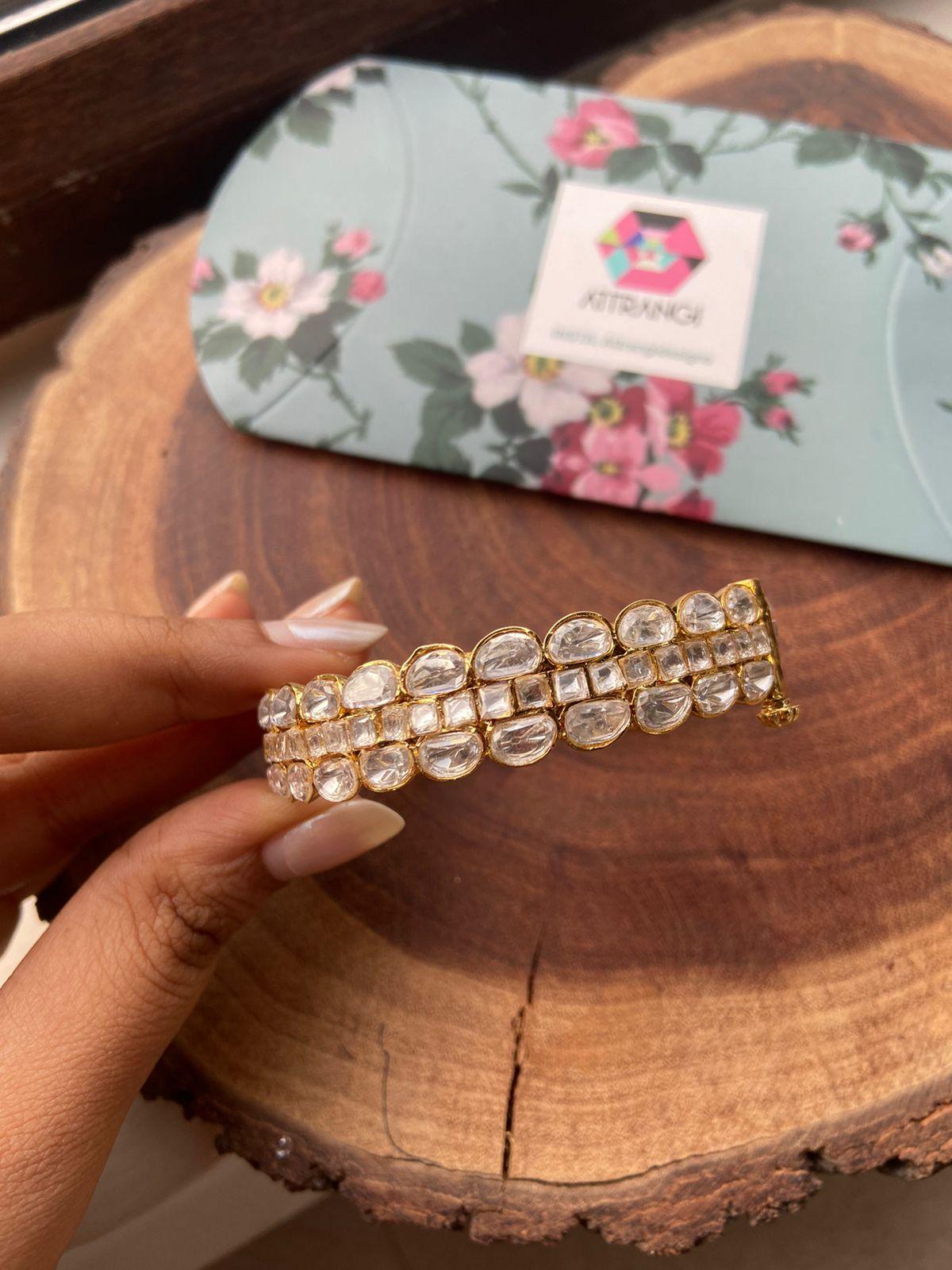 Moissanite Coloured Polki Bangle | Kada- White