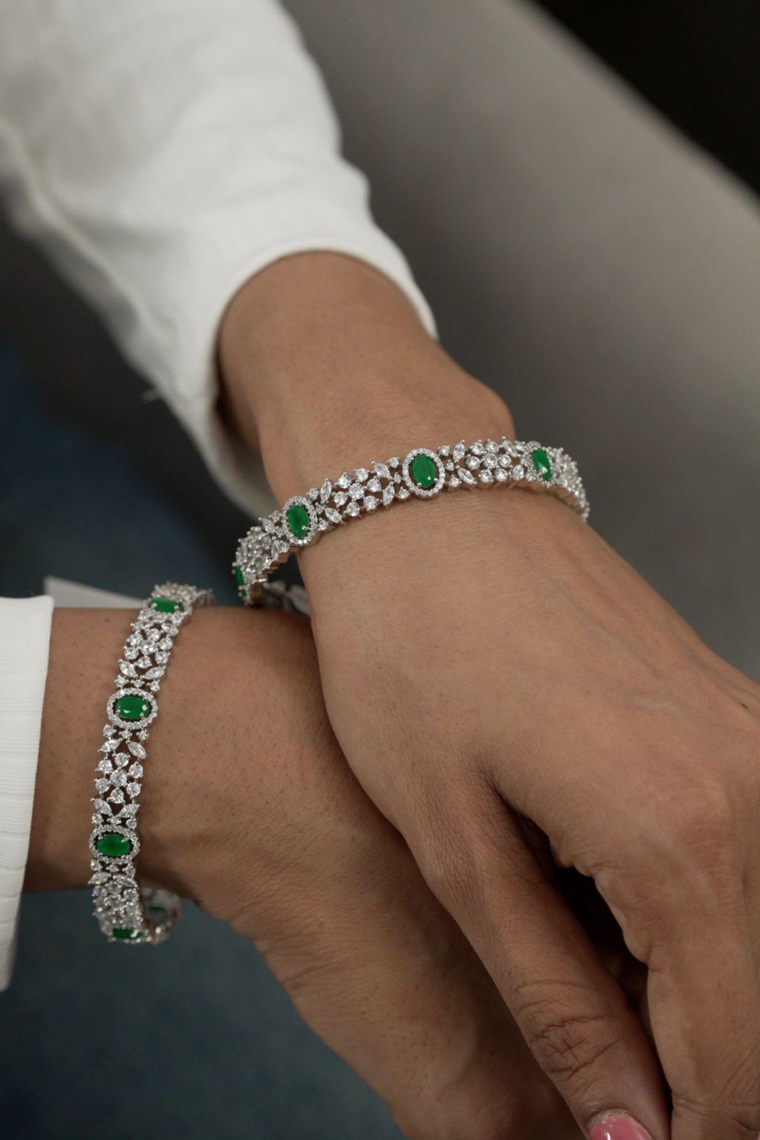 Auro Classic Diamond Bangle | Coloured Stones(GREEN)