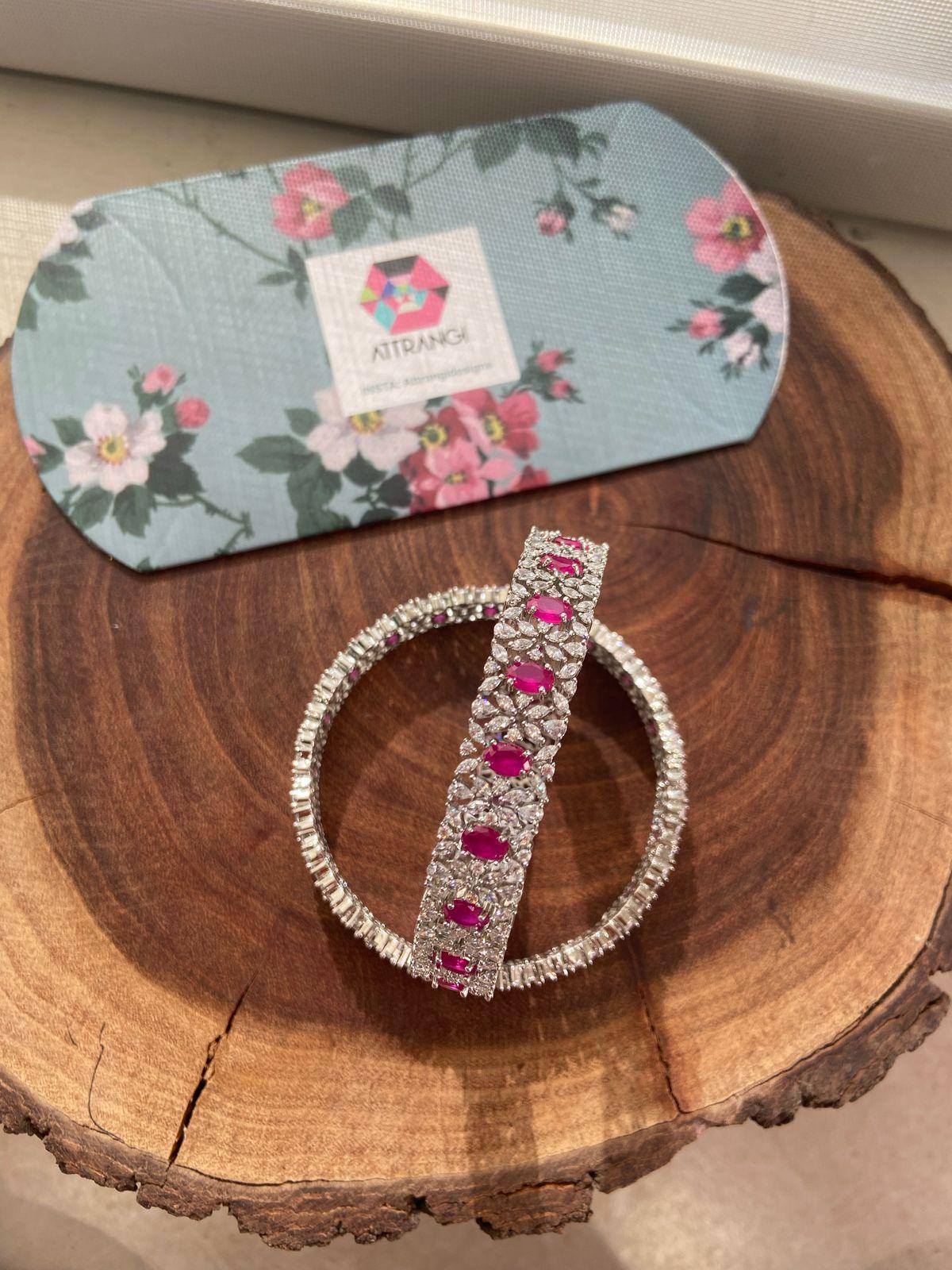 Natalie Diamond Mid Sized Kada Bangle | Coloured Stone