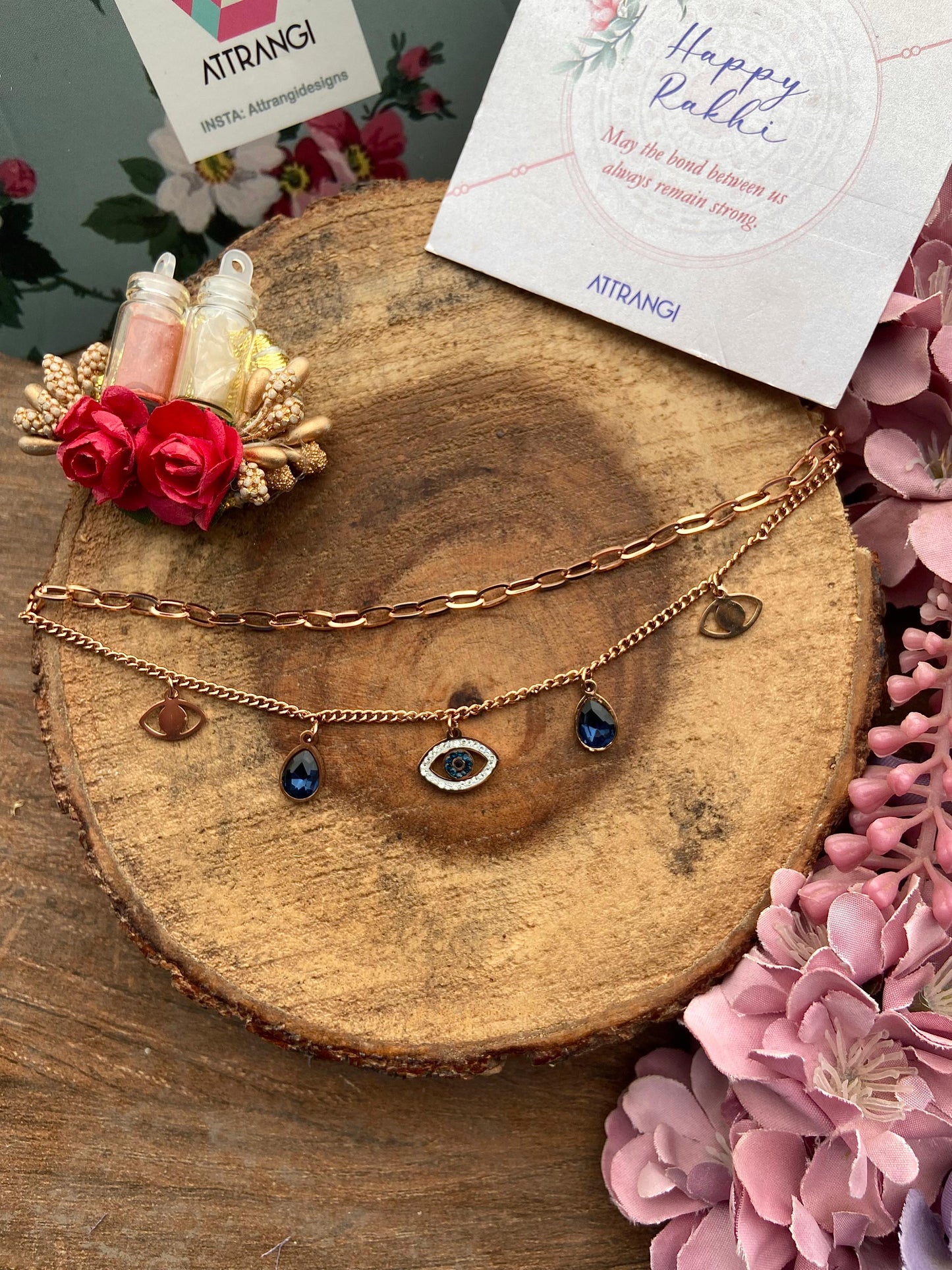 Evil Eye Rose Gold Three Layered Reusable Bracelet