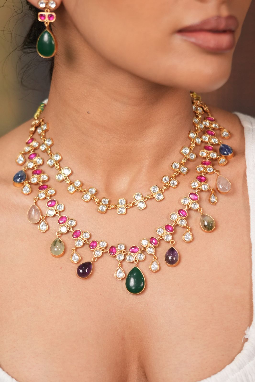 Akshita Double Layer Pastel Polki Multi Coloured Set| GemZ