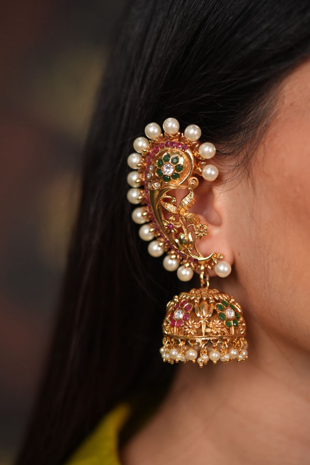 Piya Polki Earcuff Indian Gold Jhumka