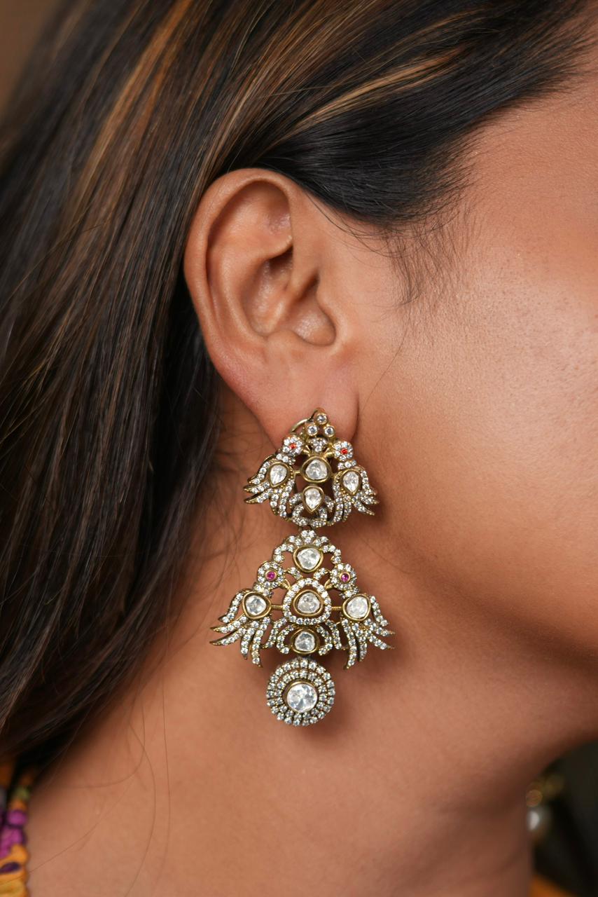 Birdichant Polki Long Victorian Indian Earrings
