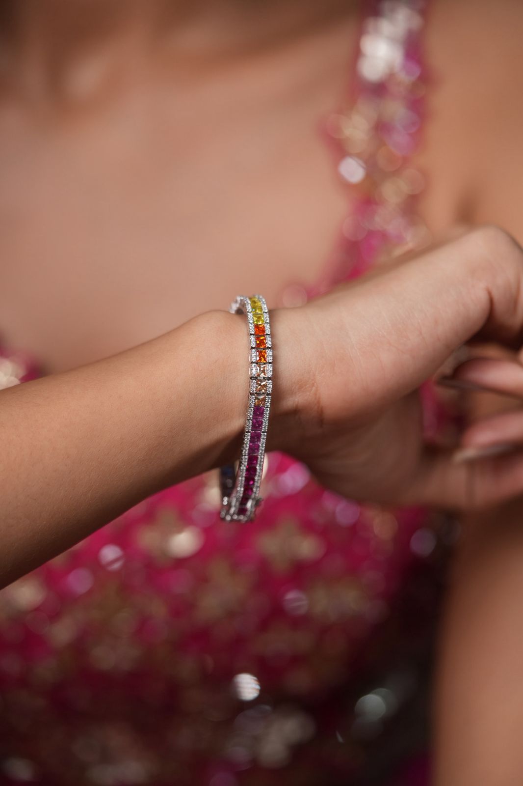 Rainbow Multicoloured Diamond Gemstone Bracelet