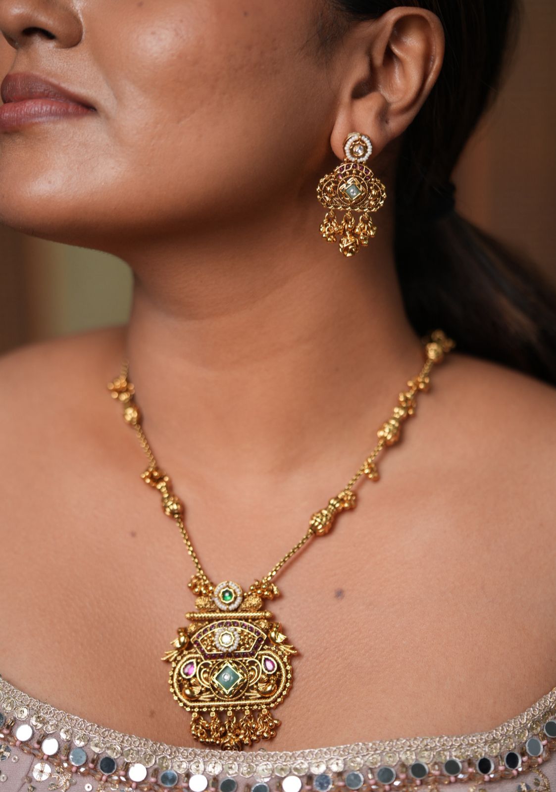 Lopamudra Long Gold Traditional Set | Sone Pe Suhaga