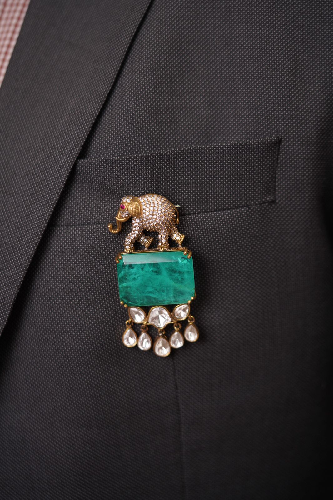 Goenka Natural Fluorite Elephant Motif Brooch | Unisex