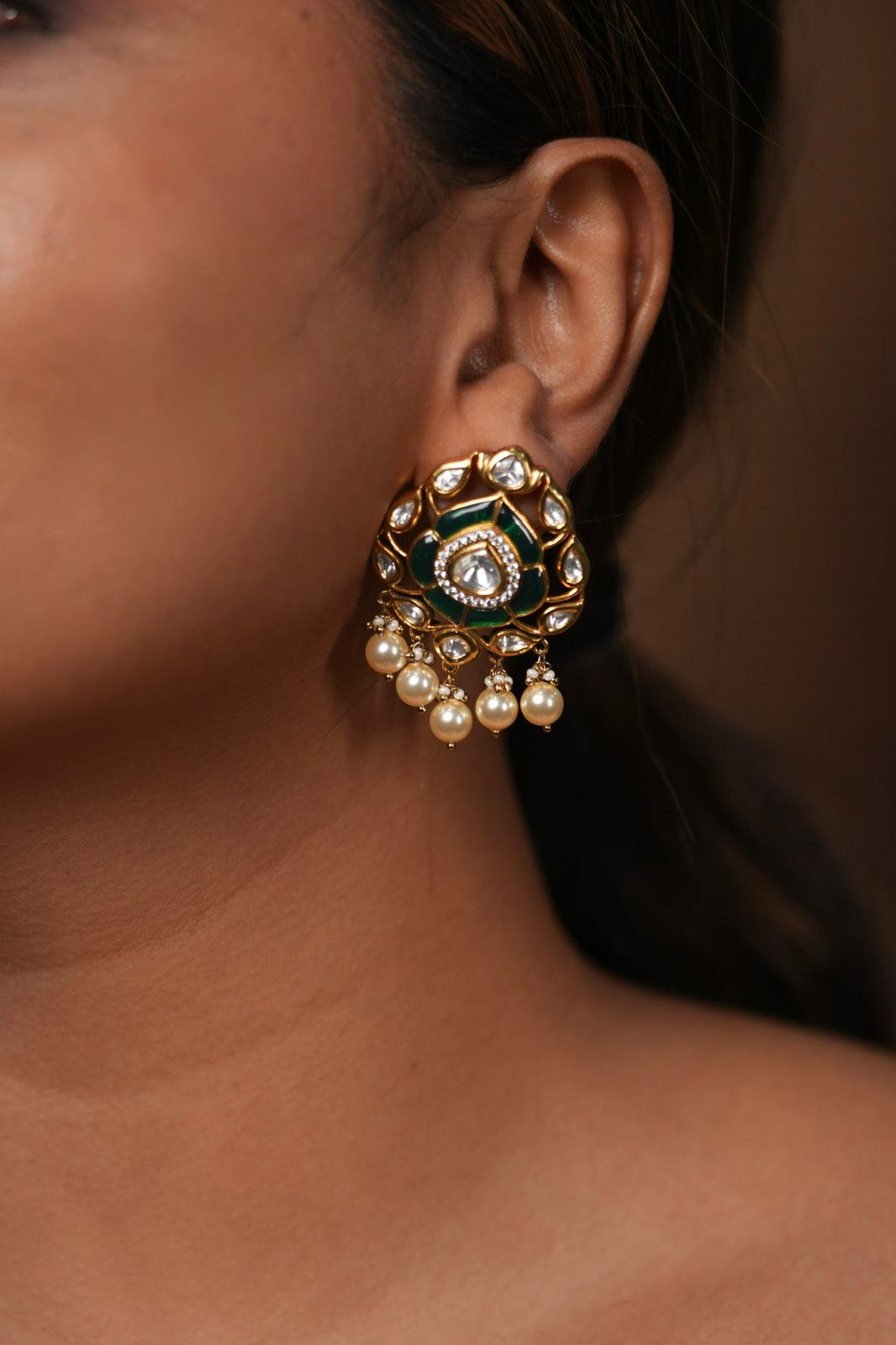 Aza Polki Moissanite Enamel Indian Studs