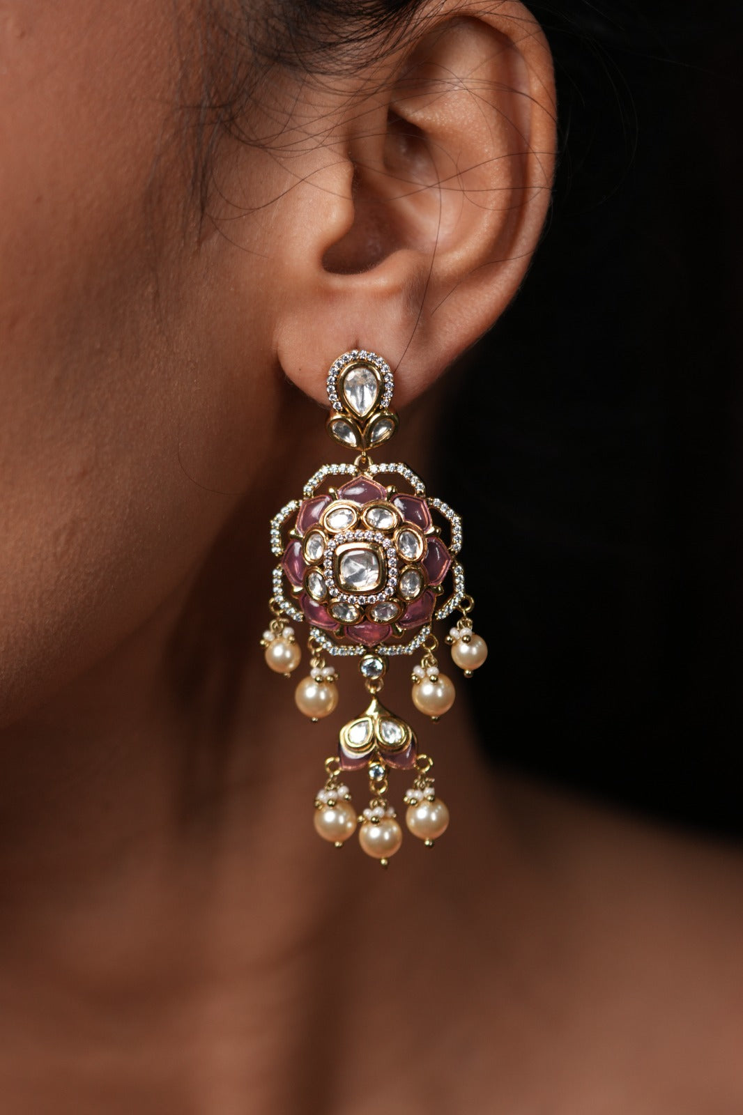 Suno Chanda Polki Moissanite Long Indian Earring