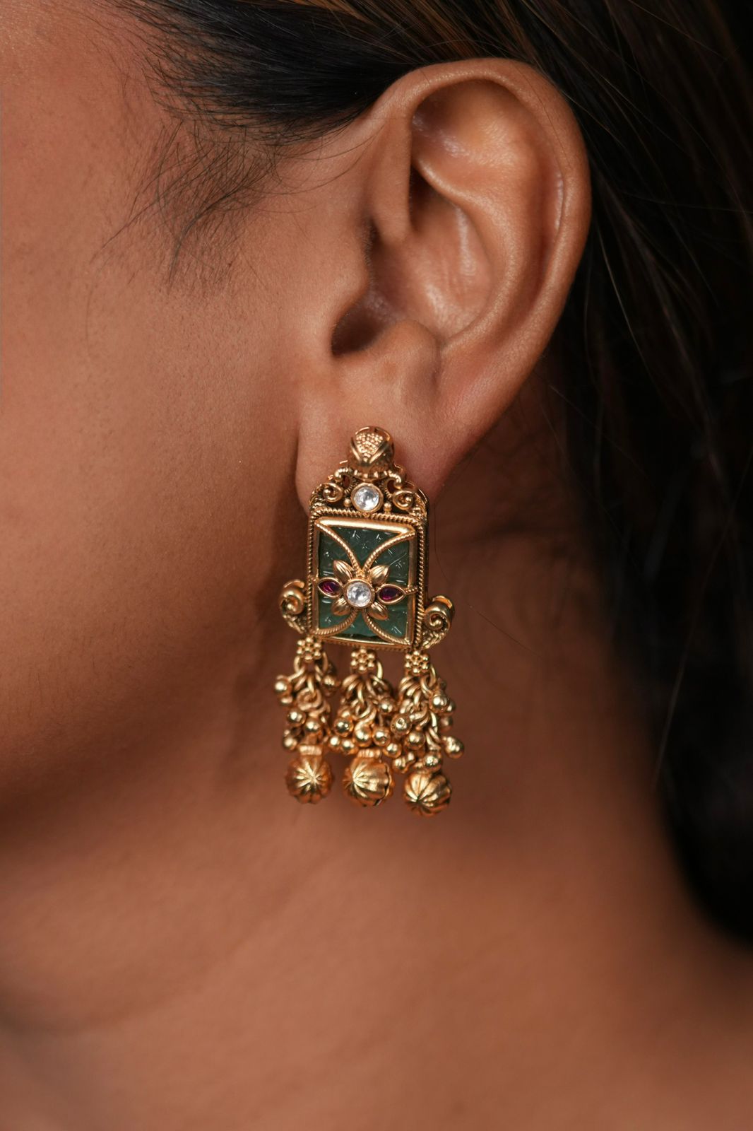 Trushita Overlay Gold Drop Stud Earrings