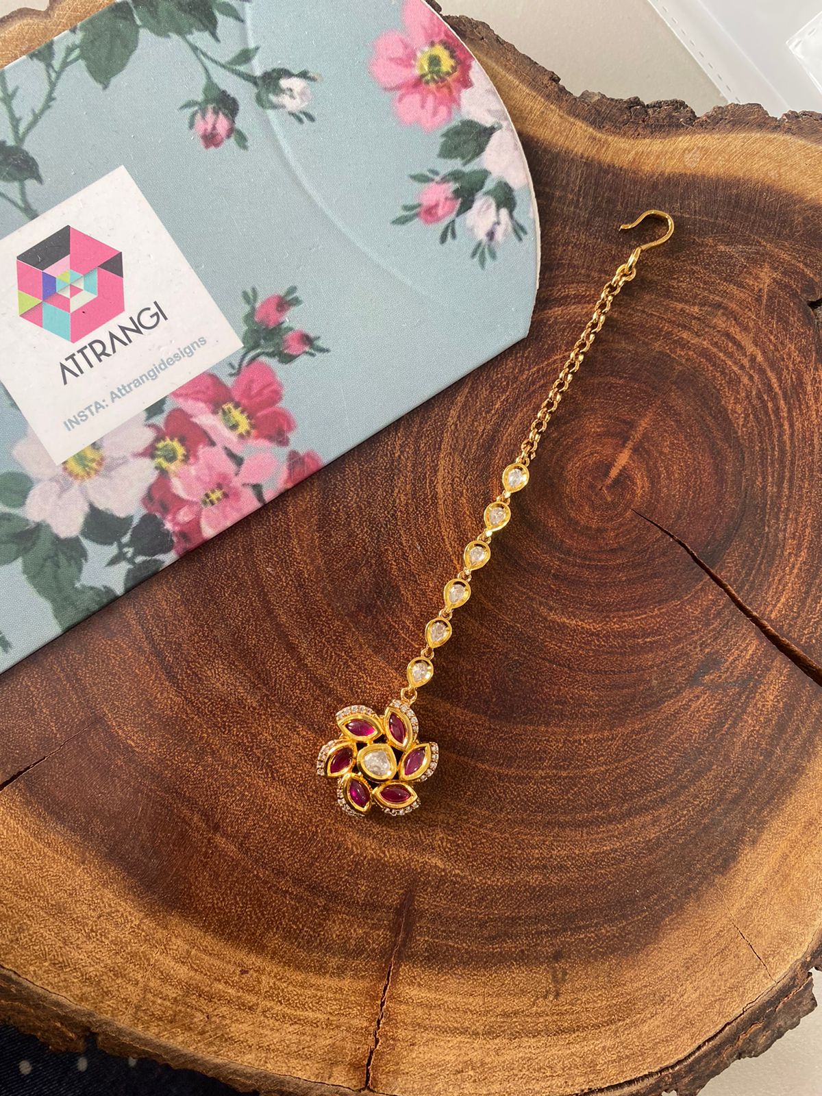 IkPhool Dainty Polki Moissanite Maangtika