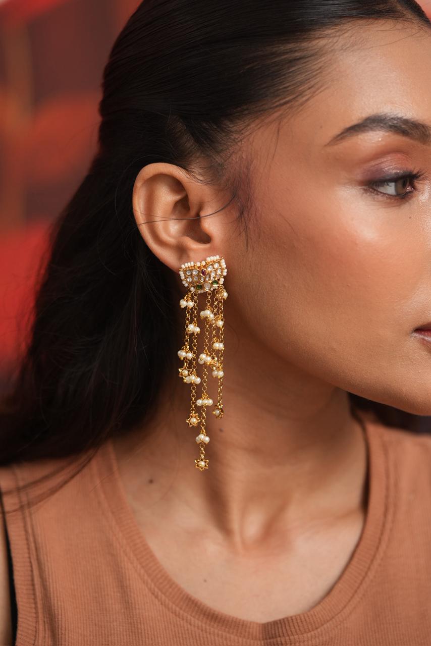 Naazuk Kali Polki Indian Dainty Long Earring