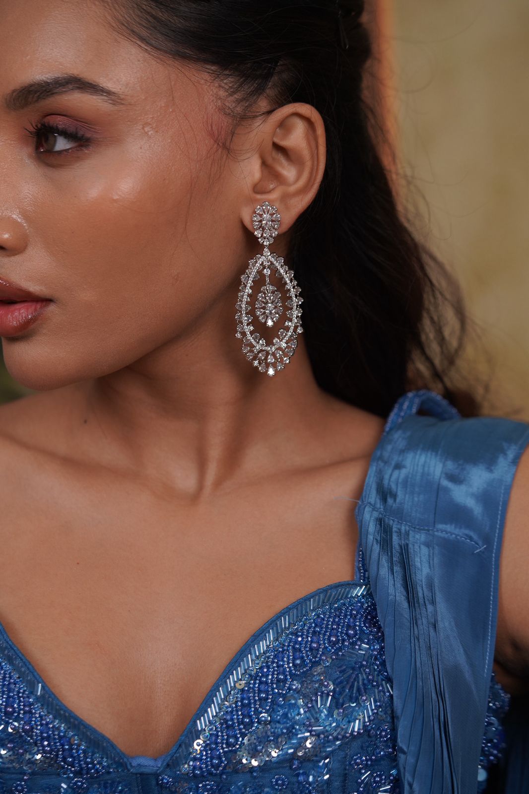 Reba Diamond Big Long Dangler Earrings