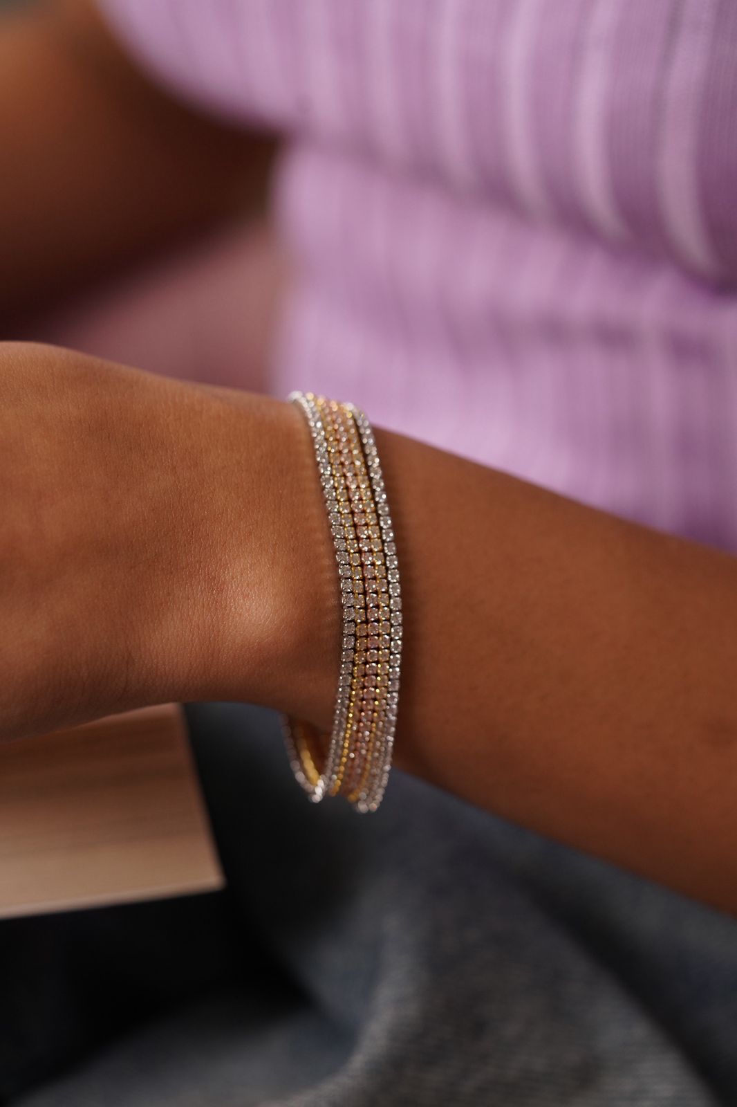 5 line Multi Polish Diamond Tennis Bracelet