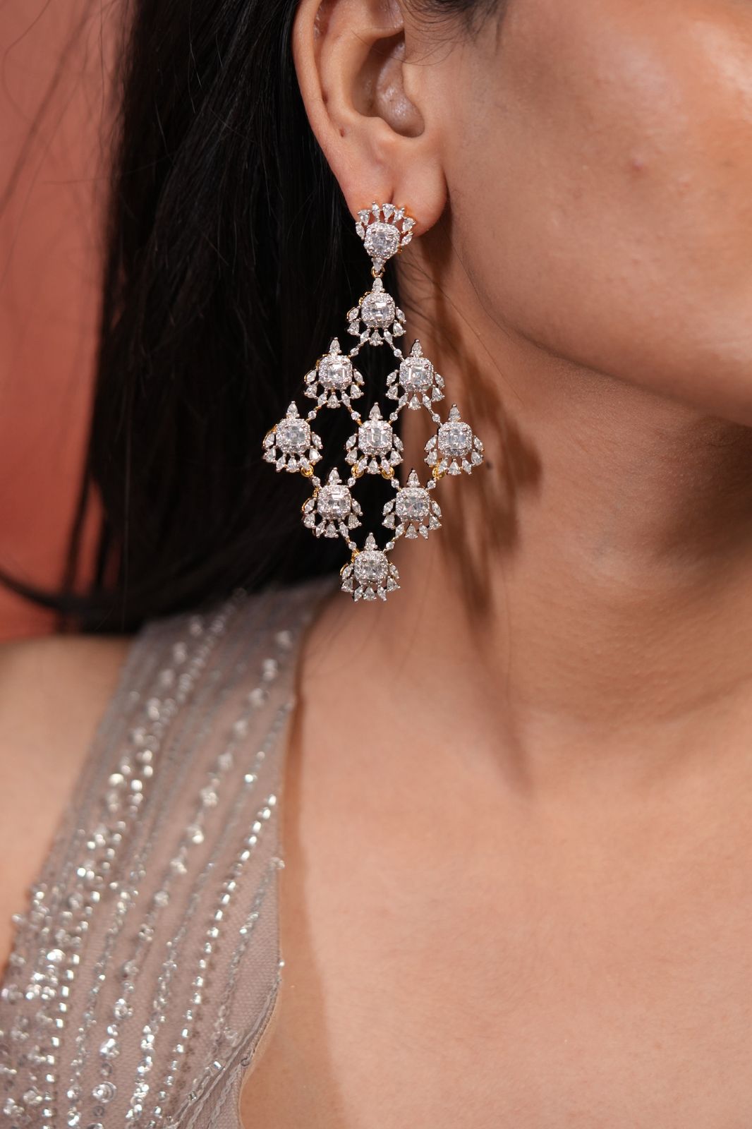 Fiona Diamond Stiff Long Dangler Earrings