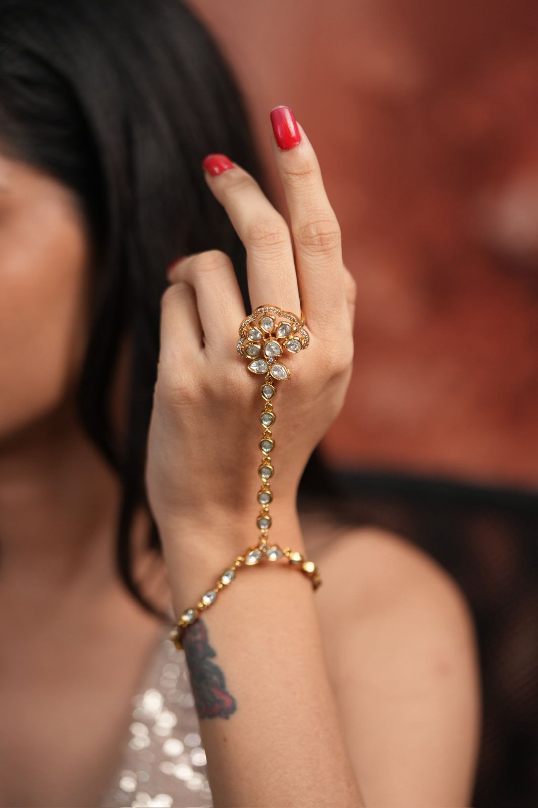 Srilekha Indian Delicate Polki Hand Harness | Hathpan