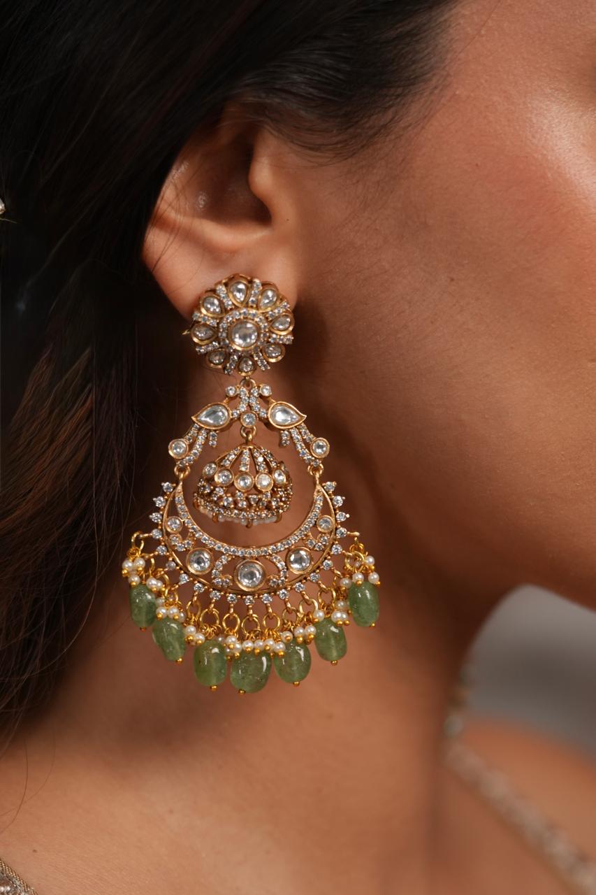 Bani Polki Moissanite Indian Chandbali Earring | Antique Gold