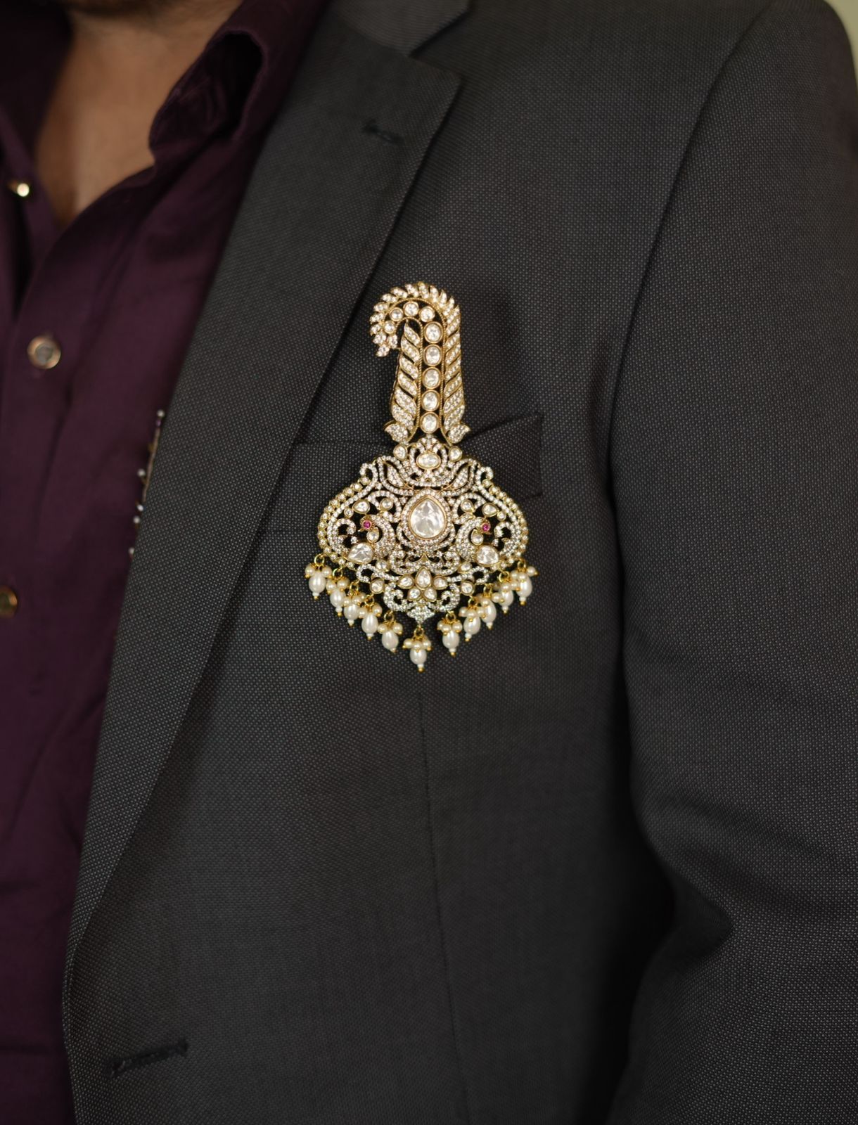 Ramnani Sasha Antique Diamond Polki Unisex Brooch | Kalangi