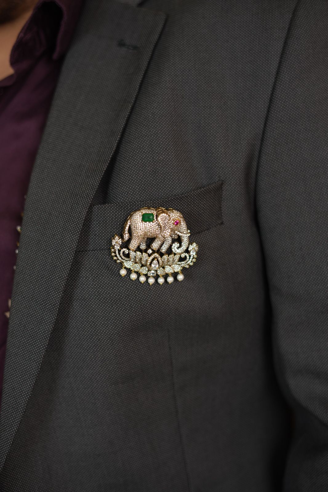 Mehra Elephant Lotus Diamond Magnetic Brooch | Unisex