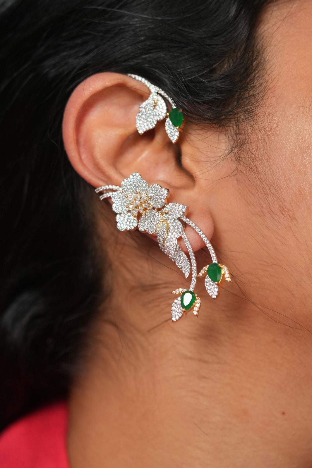 Starry Night Floral Diamond Designer Earcuff | Gold Polish