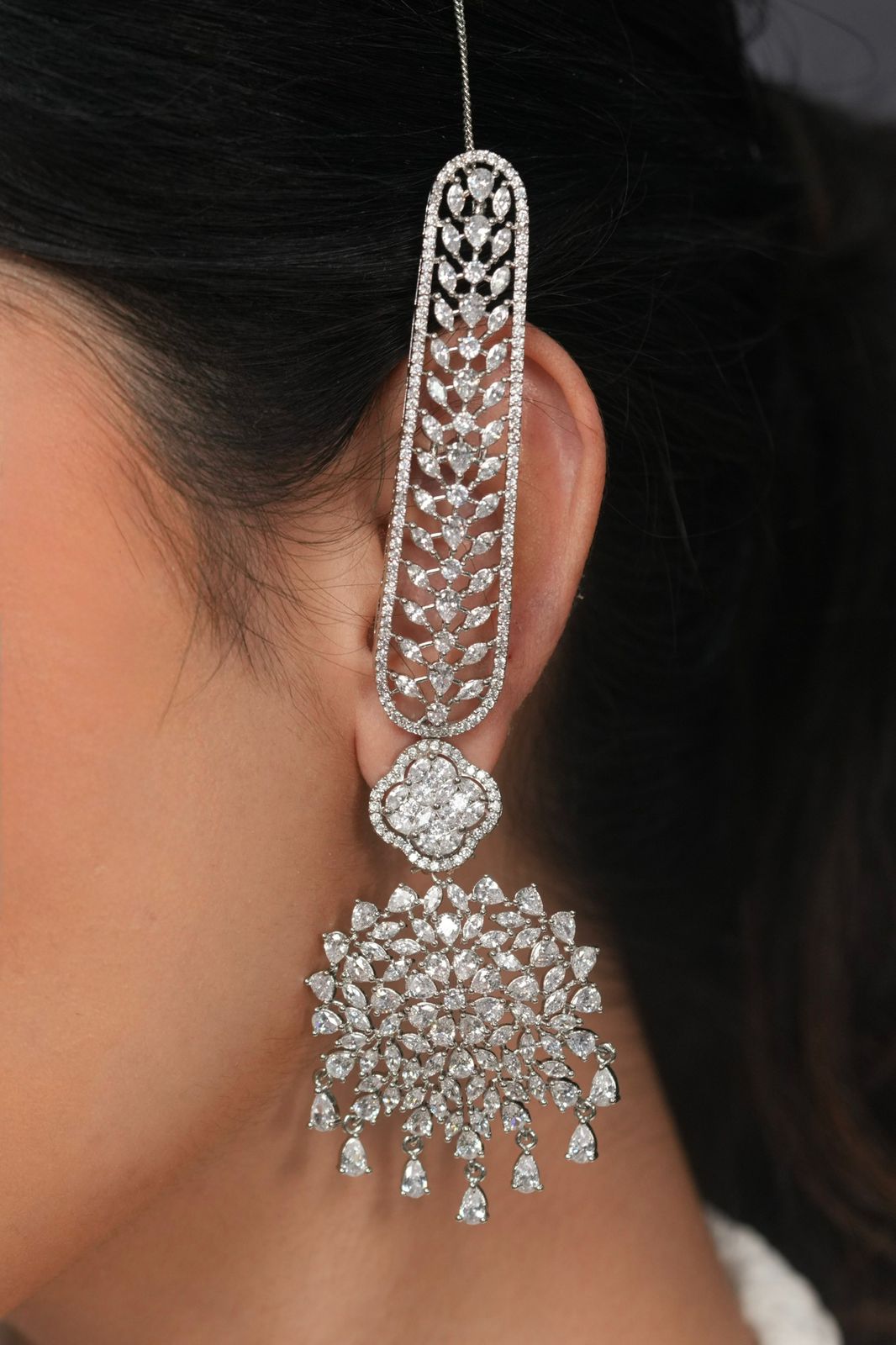 Maria Diamond Earrings with Big Kaanchains | Kannauti