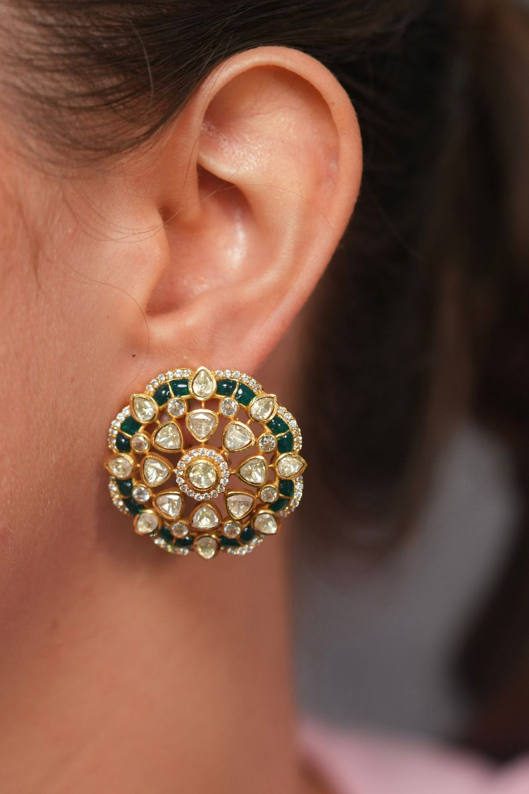 Phool Polki Moissanite Enamel Indian Studs