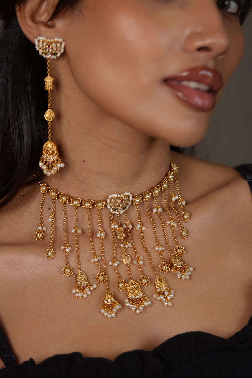 Kashmiri Polki Gold Choker Jhaalar Set