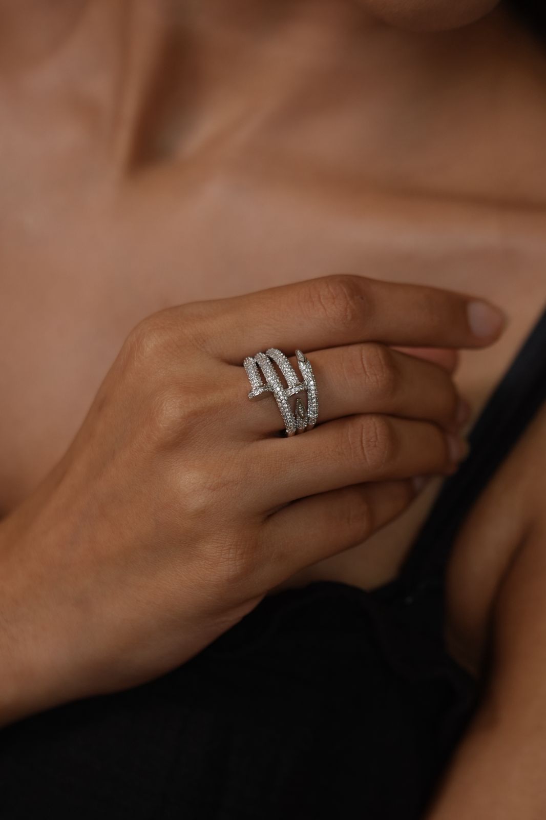 Nail Diamond Designer Daily Wear Diamond Ring (SILVER)