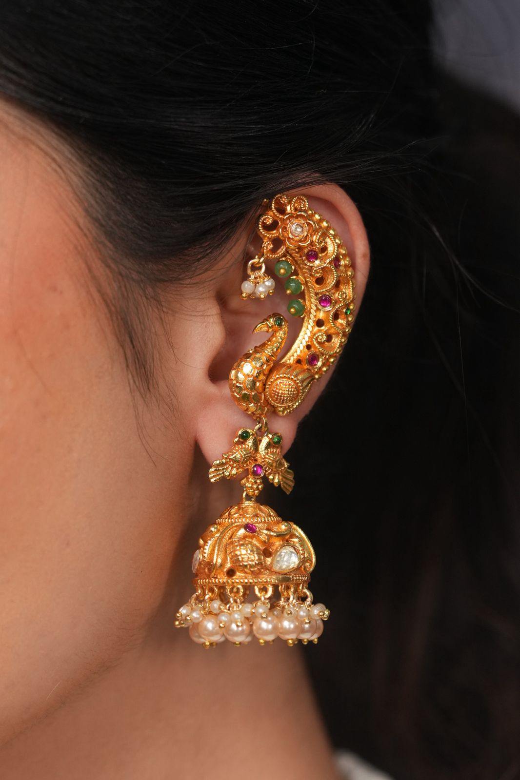 Sone Pe Suhaga Traditional Earcuff with Indian Jhumka