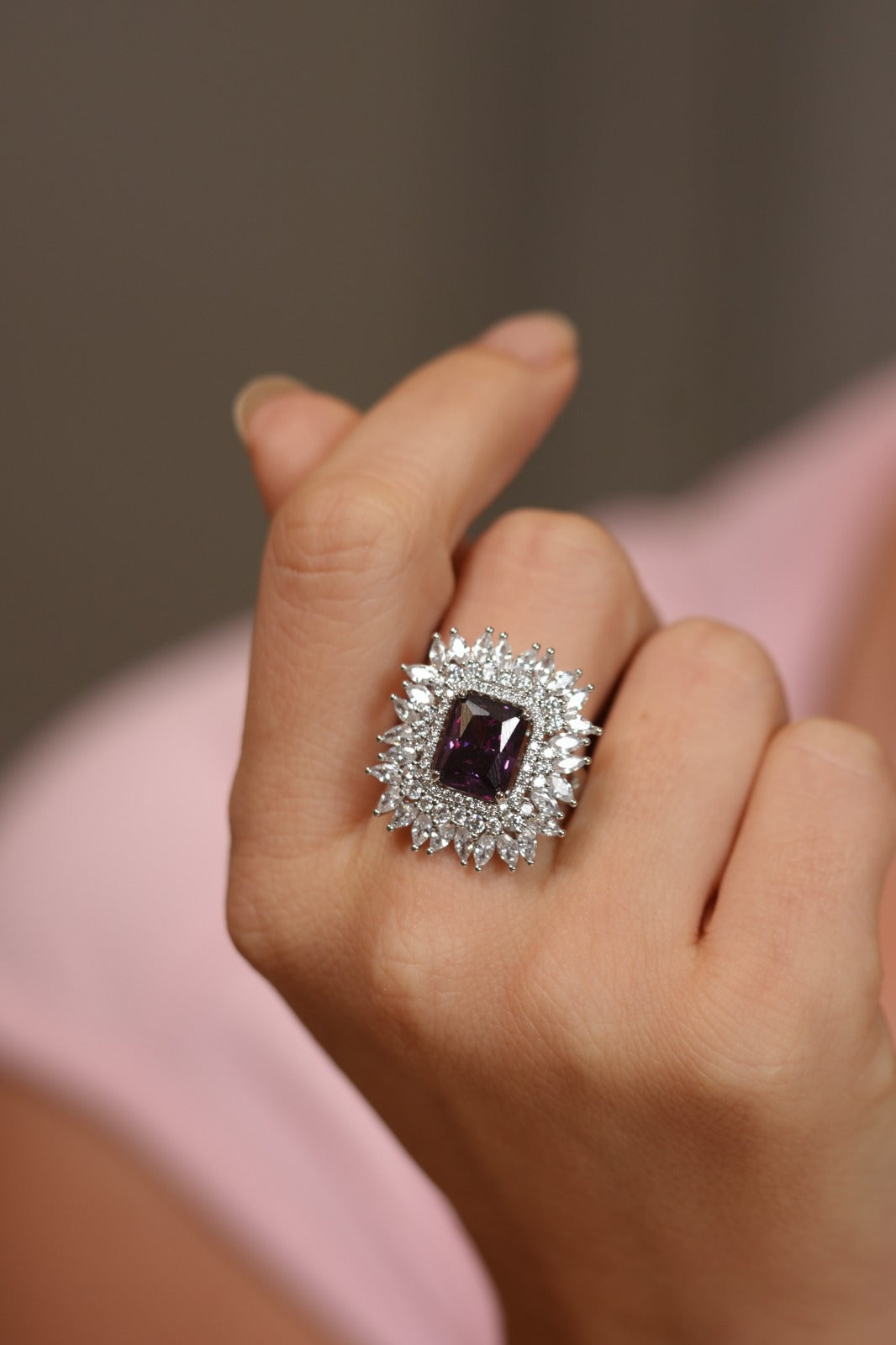 Ray Big Diamond Coloured Cocktail Ring | Adjustable